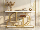 41 Inch Console Table with 3 Tier Open Shelves, Modern Entryway Sofa Table with O-Shaped Metal Frame 92573929