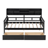 Twin size Daybed, Wood Slat Support, with Bedside Shelves and Two Drawers, Espresso N708P245183P