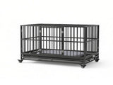48" Heavy Duty Metal Dog Crate Kennel with Lockable Wheels Double Door Removable Tray Gray 94238926