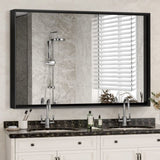 Glossy Black Bathroom Mirrors For Wall 48x30inch Wall Mounted Hanging Plates Mirror Farmhouse Mirror W2091126964