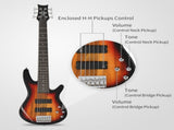 Full Size GIB 6 String H-H Pickup Electric Bass Guitar Bag Strap Pick Connector Wrench Tool Sunset 49547544