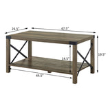 Rustic Oak Coffee Table with Bottom Shelf B062P185677