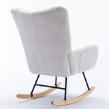 ZUN Rocking Chair Pocket, Soft Teddy Fabric Rocking Chair for Nursery, Comfy Wingback Glider Rocker W137294652