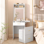 ZUN Small Vanity Desk with Mirror and Light, Dressing Table with Charging Station & Fold-up Panel for 34886053