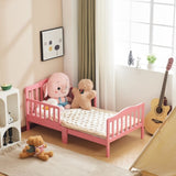 Single-Tier Vertical Slat Wooden Bed with Side Rails Pink, Pine, Kids Bedroom Furniture Safe & 18653966