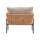 36" Beige and Light Wood-Tone Rope Iron Lounge Chair with Cushions, Perfect for Natural and Modern N767P237035N