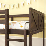 Twin over Twin Floor Bunk Bed Panelled Headboard and Footboard, Solid Rubber Wood Foundation W504P263818