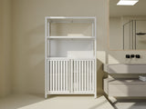 White bamboo storage cabinet, separate bathroom cabinet with 2 doors, floor cabinet organizer for W2207P308780