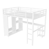 Queen Size Loft Bed Frame with Built-in Wardrobe, Metal Loft Bed with Desk and Storage Shelves, 31510128
