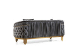 Loveseat in Grey and Gold with Fabric button-tufted velvet upholstery Finish 698781499122