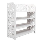 ZUN Wood-plastic Board Four Tiers Carved Shoe Rack White B 31111273