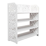 ZUN Wood-plastic Board Four Tiers Carved Shoe Rack White B 31111273