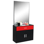 ZUN 15% E0 chipboard linen top 1 drawer 1 door with mirror Salon cabinet black and red 87943446