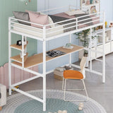 ZUN Twin Metal Loft Bed with Desk and Shelve,White MF292491AAK