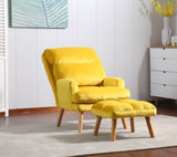 Soft Comfortable 1pc Accent Click Clack Chair with Ottoman Yellow Fabric Upholstered Oak Finish Legs B01166681