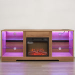 ZUN TV Stand Electric Fireplace TV Stand Glass Shelves, 3D Fireplace TV Stand LED Lights Wood W2275P257558