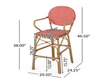 Outdoor Wicker and Aluminum 29.5" French Barstools, Set of 2, Red, Bamboo Print Finish 72605.00RD