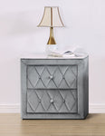 ZUN 1pc Faux Marble Top Nightstand 2- Drawers Storage Gray Finish Button Tufted Faux Crystal Tufted B011P265730