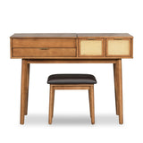 43.3" Classic Wood Makeup Vanity Set with Flip-top Mirror and Stool, Dressing Table with Three 45230271