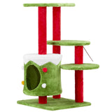 32in Christmas Themed Cat Tower with Cat Condo, 3-Level Plush Cat Tree Activity Center for Indoor 55157586