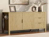 U-Style Modern Wave-Pattern Sideboard with 3 Drawers, Large Storage Buffet Cabinet with Hooks and N711P345172O