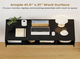 Black Wall-Mounted Floating Computer Desk with 3-Cube Storage, Sturdy Wooden Workstation for Home 63240974