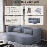 2-in-1 Convertible Sofa Bed, Full Size Folding Loveseat Couch with Soft Teddy Fabric, No Assembly W3163P322890