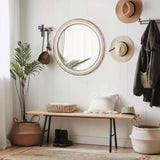 31.5 inches Round Wall Mirror for Bathroom Vanity, Wooden Farmhouse Circle Mirrors for Bedroom, W2295P339144