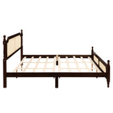 King Pine wooden Bed with Rattan Headboard and Footboard, with Central Enhanced Bed Platform W504P266749