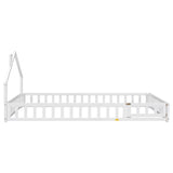 Full House-Shaped Headboard Floor Bed with Fence ,White W504119481