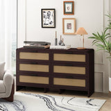 51.18'' Arc Shaped Corner Rattan Cabinet, 6-Drawers Rattan Storage Cabinet Rattan Drawer, for Living W757P242781