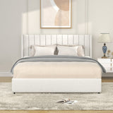 Anda Queen Size Ivory Boucle Upholstered Platform Bed with Patented 4 Drawers Storage, Tufted B083P152011