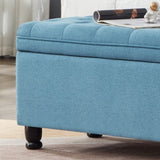 Upholstered tufted button storage bench ,Linen fabric entry bench with spindle wooden legs, Bed W2186P151308