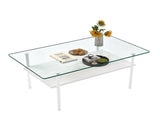Modern Rectangular Glass Coffee Table with Tempered Glass Top and Wood Shelf, 38.6-Inch 33882825