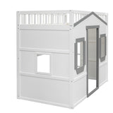 ZUN Twin Size House Loft Bed With Ladder-White+Gray Frame 33348221