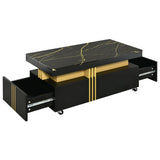 ZUN Contemporary Coffee Table with Faux Marble Top, Rectangle Cocktail Table with 82655410