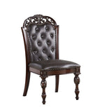 Traditional Set of 2pcs Side Chairs Brown Cherry Solid wood Espresso Leatherette Tufted Formal B011P197299