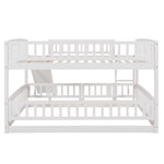 ZUN Bunk Bed with Slide,Full Over Full Low Bunk Bed with Fence and Ladder for Toddler Kids Teens White 37938086