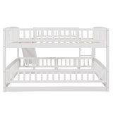 ZUN Bunk Bed with Slide,Full Over Full Low Bunk Bed with Fence and Ladder for Toddler Kids Teens White 37938086