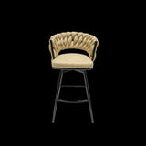 ZUN 28" Technical Leather Woven Bar Stool Set of 2,Black legs Barstools No Adjustable Kitchen Island 74342489