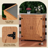 ZUN Potting Bench with Storage Cabinet and Metal Table Top for Outdoor Patio,Outdoor Work Station Table W1390P189992