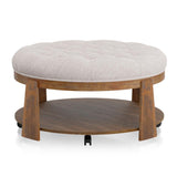 Wire-brushed Finish Natural Tone / Beige 1pc Ottoman Transitional Style Deep Button Linen Like B011P184961