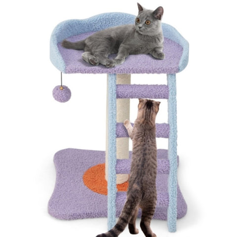 ZUN 2 storey cat tree, cat climbing frame, plush cat tower with ladder shape 32799194