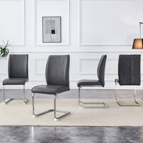 ZUN Luxury Simple Arch Chair - Set of 4 Dark Gray PU Material High Resilience Dining Chair with Arched W1151P154855