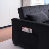 Sleeper Sofa Bed, 3-in-1 Velvet Pull Out Couch with Armrests, Storage Pockets and 2 Pillows, W3138P281569