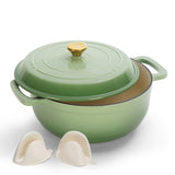Cast iron 5QT cooking pot - Gradient green - includes two silicone gloves - Enamel pot 72386138