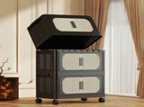 Retro Black, 20" Side Wide Folding Storage Cabinet ,4 Tiers,19.69"11.81"40.55",Collapsible Storage 03795958