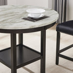 ZUN Mella Round Counter Height Wood Dining Table with Shelf, 42" Faux Marble Top, Dark Espresso Finish T2574P245865