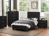 Contemporary Durable Black Faux Leather Covering 1pc Chest of Drawers Silver Tone Bar Pulls Stylish B01153394