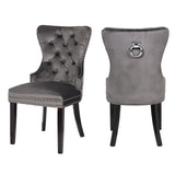 Erica 2 Piece Wood Legs Dinning Chair Finish with Velvet Fabric in Dark Gray 808857749369